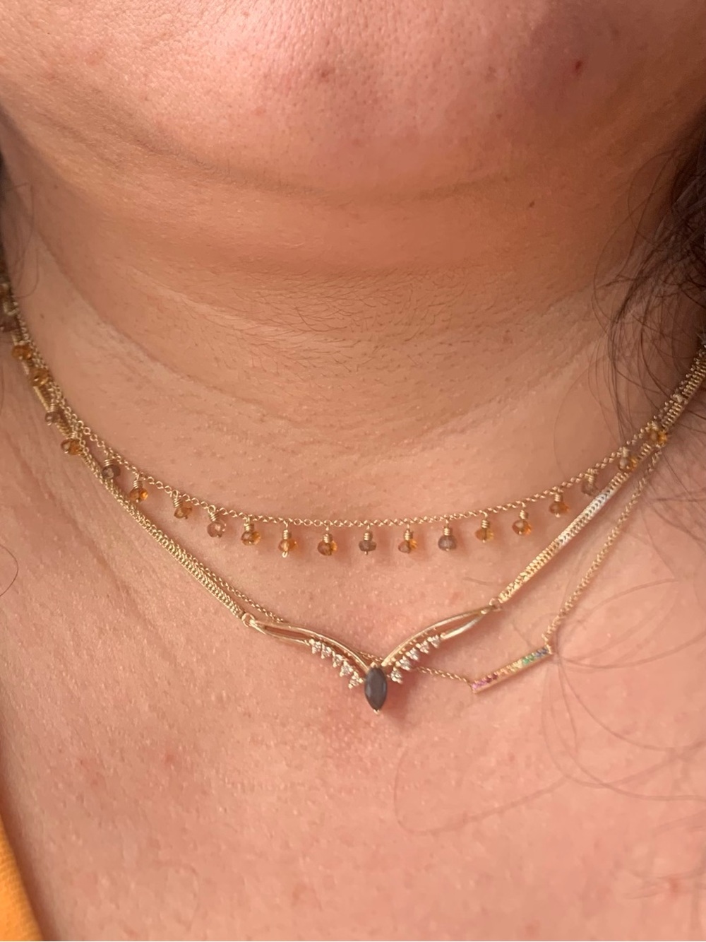 14k Gold Wing Necklace with Blue Sapphire Marquise Stone and Clear Diam Accents - Picture 11 of 11